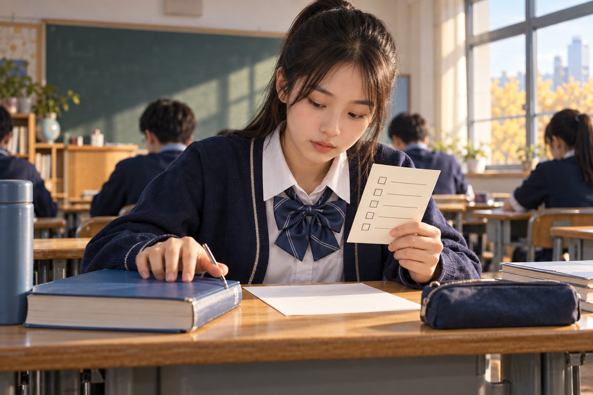 学生在课堂小测前合上课本用清单做主动回忆